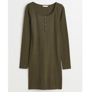 H&M Ribbed Henley Olive Green Dark Khaki Dress – Size XL